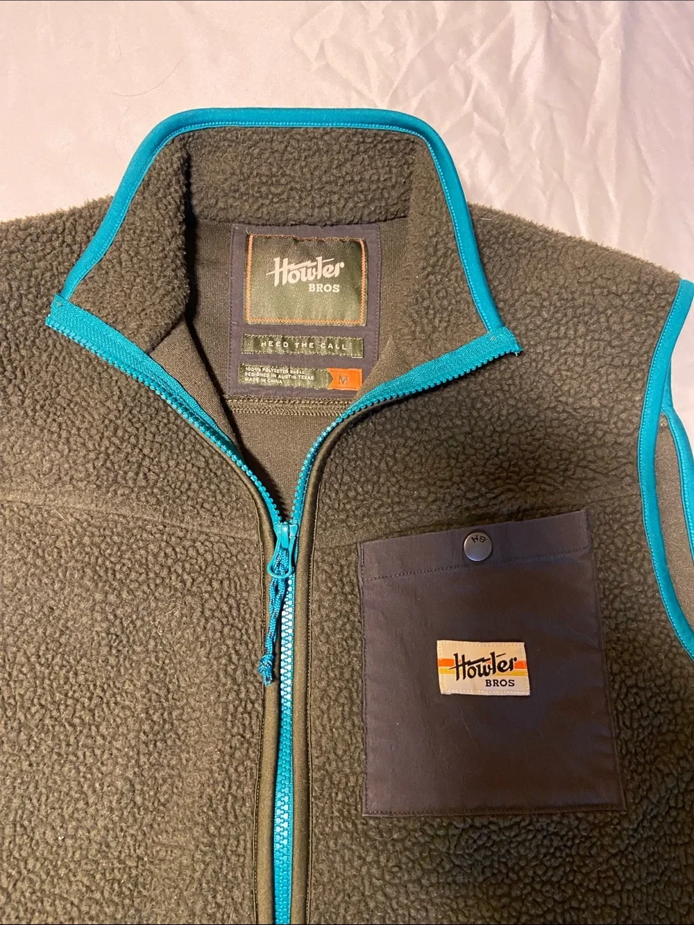 Howler Brothers Olive Sherpa Vest with Turquoise Trim
